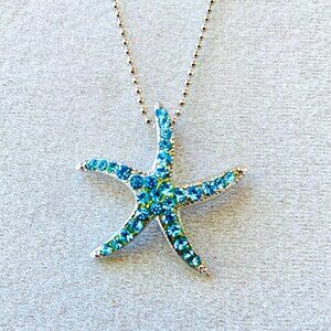 Vintage Cookie Lee silver chain starfish necklace with genuine crystals